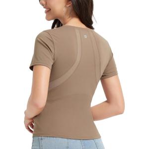 imagebaleaf Womens Short Sleeve Workout Tops Yoga Shirts Stretchy Lightweight Athletic TShirts Gym Running Sports TeeBrown