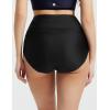 imagebaleaf Womens High Waisted Bikini Bottoms Full Coverage Ruched Bathing Suit Tummy Control Swimsuit BottomBlack