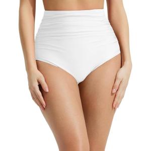 imagebaleaf Womens High Waisted Bikini Bottoms Full Coverage Ruched Bathing Suit Tummy Control Swimsuit BottomStar White