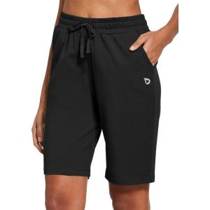 imagebaleaf Womens Cotton Bermuda Long Shorts 10quot Knee Length Loose Drawstring Waist Sweat Shorts with Pockets Casual SummerBlack10 Inseam
