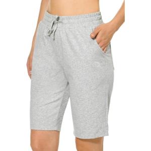 imagebaleaf Womens Cotton Bermuda Long Shorts 10quot Knee Length Loose Drawstring Waist Sweat Shorts with Pockets Casual SummerLight Grey10 Inseam