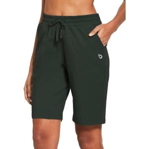 imagebaleaf Womens Cotton Bermuda Long Shorts 10quot Knee Length Loose Drawstring Waist Sweat Shorts with Pockets Casual SummerM Army Green10 Inseam