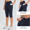 imagebaleaf Womens Capri Leggings with Pockets High Waisted Knee Length Capris Stretch for Casual Yoga Pants Workout ExerciseNavy Blue