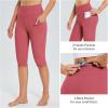 imagebaleaf Womens Capri Leggings with Pockets High Waisted Knee Length Capris Stretch for Casual Yoga Pants Workout ExerciseRose Wine