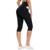 imagebaleaf Womens Knee Length Cotton Capri Leggings with Pockets High Waisted Casual Summer Yoga Workout Exercise PantsBlack