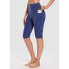 imagebaleaf Womens Knee Length Cotton Capri Leggings with Pockets High Waisted Casual Summer Yoga Workout Exercise PantsDark Blue