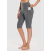 imagebaleaf Womens Knee Length Cotton Capri Leggings with Pockets High Waisted Casual Summer Yoga Workout Exercise PantsDark Grey