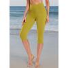 imagebaleaf Womens Knee Length Cotton Capri Leggings with Pockets High Waisted Casual Summer Yoga Workout Exercise PantsGreen