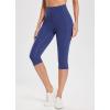imagebaleaf Womens Knee Length Cotton Capri Leggings with Pockets High Waisted Casual Summer Yoga Workout Exercise PantsNavy