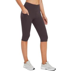 imagebaleaf Womens Capri Leggings with Pockets High Waisted Knee Length Capris Stretch for Casual Yoga Pants Workout ExerciseSeal Brown