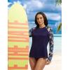 imagebaleaf Womens Long Sleeve Rash Guard Sun Protection Swim Shirts Swimsuit Top for Woman with Zipper Pocket ThumbholeNavyFloral