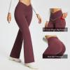 imagebaleaf Womens Yoga Pants V Crossover Flare Leggings with Pockets High Waist Casual Workout Gym Bell Bottom LeggingsWine