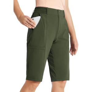 imagebaleaf Womens Bermuda Long Shorts 13quot Golf Shorts Knee Length Hiking Quick Dry High Waist Stretch Water Resistant04green13inch