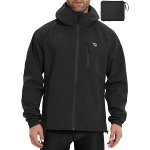imagebaleaf Mens Rain Jacket Waterproof Running Cycling Windbreaker Golf Hiking Gear Hood Raincoat Packable ReflectiveBlack