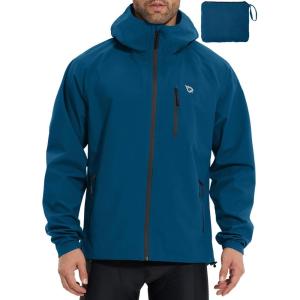 imagebaleaf Mens Rain Jacket Waterproof Running Cycling Windbreaker Golf Hiking Gear Hood Raincoat Packable ReflectiveBlue