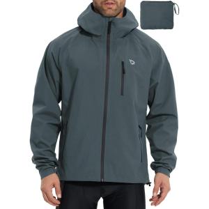 imagebaleaf Mens Rain Jacket Waterproof Running Cycling Windbreaker Golf Hiking Gear Hood Raincoat Packable ReflectiveGrey
