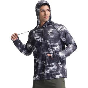imagebaleaf Mens Rash Guard with Kangaroo Pocket UPF 50 Swim Shirts Long Sleeve Water Sun Protection Hoodie SwimsuitBlack Coconut