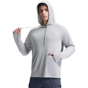 imagebaleaf Mens Rash Guard with Kangaroo Pocket UPF 50 Swim Shirts Long Sleeve Water Sun Protection Hoodie SwimsuitLight Gray