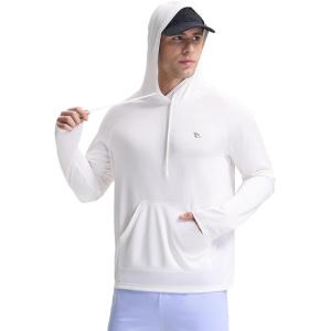 imagebaleaf Mens Rash Guard with Kangaroo Pocket UPF 50 Swim Shirts Long Sleeve Water Sun Protection Hoodie SwimsuitStar White