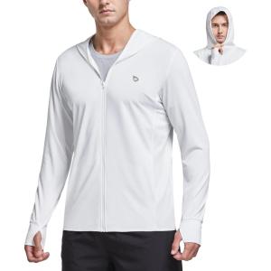 imagebaleaf Mens UPF 50 Full Zip Light Jacket Hooded Long Sleeve Cooling Shirt with Pocket Hiking Fishing Outdoor PerformanceWhite