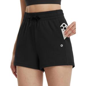 imagebaleaf Womens 4quot High Waisted Workout Shorts with Pockets Elastic Athletic Gym Running Yoga Shorts Modal SoftBlack