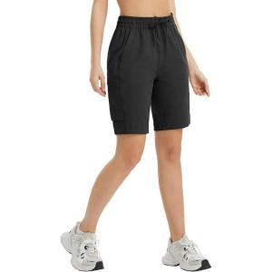 imagebaleaf Womens 9quot Cargo Shorts Hiking Water Resistant Pockets Bermuda Lightweight UPF50 Camping Travel OutdoorBlack