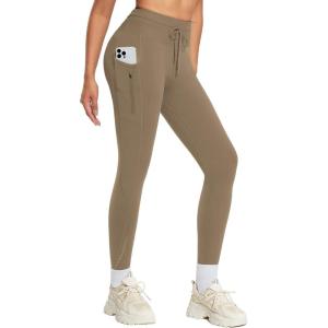 imagebaleaf Womens Fleece Lined Leggings High Waisted Water Resistant Winter Warm Running Thermal Pants Zipper PocketBrown