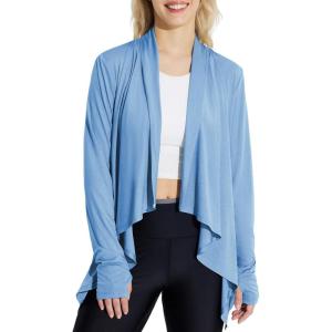 imagebaleaf Womens Long Sleeve Sun Shirts UPF 50 Lightweight Open Front Cardigan with Pockets Beach Cover Up SPF Sun WrapTexturedblue