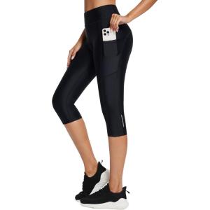 imagebaleaf Womens Padded Bike Pants High Waist Cycling Shorts 34 Bicycle Capris Legging Zipper Pockets UPF 5016inchblack
