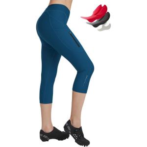 imagebaleaf Womens Padded Bike Pants High Waist Cycling Shorts 34 Bicycle Capris Legging Zipper Pockets UPF 5018 Inchblue