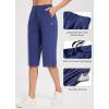 imagebaleaf Womens 15quot17quot Cotton Long Shorts Below The Knee with Pockets Drawstring Walking Bermuda Shorts Yoga Capri Pants2 PackblackBlue