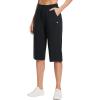 imagebaleaf Womens 15quot17quot Cotton Long Shorts Below The Knee with Pockets Drawstring Walking Bermuda Shorts Yoga Capri PantsBlack