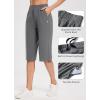 imagebaleaf Womens 15quot17quot Cotton Long Shorts Below The Knee with Pockets Drawstring Walking Bermuda Shorts Yoga Capri PantsGrey