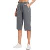 imagebaleaf Womens 15quot17quot Cotton Long Shorts Below The Knee with Pockets Drawstring Walking Bermuda Shorts Yoga Capri PantsGrey