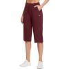 imagebaleaf Womens 15quot17quot Cotton Long Shorts Below The Knee with Pockets Drawstring Walking Bermuda Shorts Yoga Capri PantsWine