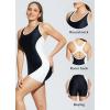 imagebaleaf Womens One Piece Boyleg Swimsuit Athletic Racerback Sport Swimwear Conservative Slimming Bathing SuitsBlackWihte
