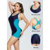 imagebaleaf Womens One Piece Boyleg Swimsuit Athletic Racerback Sport Swimwear Conservative Slimming Bathing SuitsNavyAqua Blue