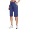 imagebaleaf Womens 15quot17quot Cotton Long Shorts Below The Knee with Pockets Drawstring Walking Bermuda Shorts Yoga Capri PantsNavy