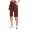 imagebaleaf Womens 15quot17quot Cotton Long Shorts Below The Knee with Pockets Drawstring Walking Bermuda Shorts Yoga Capri PantsWine
