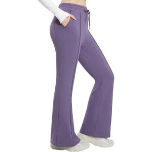 imagebaleaf Womens Fleece Lined Flare Sweatpants with Pockets Ladies Sweat Pants Drawstring Bootcut Bell Bottom DancePurple