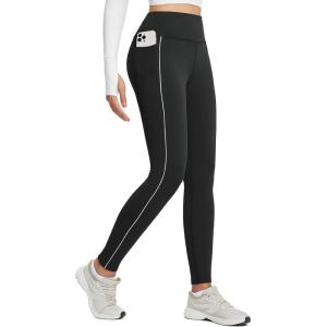 imagebaleaf Womens Fleece Lined Leggings Thermal Warm Winter Tights with Pockets High Waisted Yoga PantsBlack