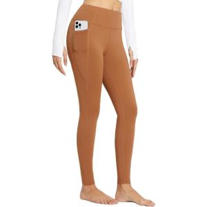 imagebaleaf Womens High Waisted Fleece Lined Leggings Workout Gym Pants with Pockets Thermal Winter Cold WeatherCaramel