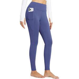 imagebaleaf Womens High Waisted Fleece Lined Leggings Workout Gym Pants with Pockets Thermal Winter Cold WeatherClassic Navy