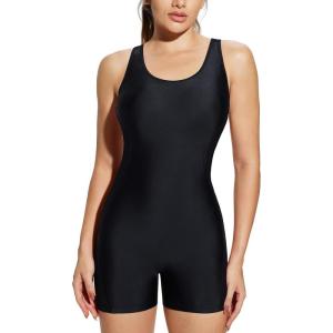 imagebaleaf Womens One Piece Boyleg Swimsuit Athletic Racerback Sport Swimwear Conservative Slimming Bathing SuitsBlack