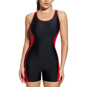 imagebaleaf Womens One Piece Boyleg Swimsuit Athletic Racerback Sport Swimwear Conservative Slimming Bathing SuitsBlackRed