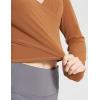 imagebaleaf Womens Long Sleeve Crop Top for Workout Yoga Wrap Tops V Neck Slim Fit Shirts with Thumb HolesCaramel