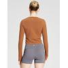 imagebaleaf Womens Long Sleeve Crop Top for Workout Yoga Wrap Tops V Neck Slim Fit Shirts with Thumb HolesCaramel