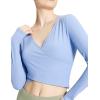 imagebaleaf Womens Long Sleeve Crop Top for Workout Yoga Wrap Tops V Neck Slim Fit Shirts with Thumb HolesSwallowtail Blue