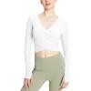 imagebaleaf Womens Long Sleeve Crop Top for Workout Yoga Wrap Tops V Neck Slim Fit Shirts with Thumb HolesWhite