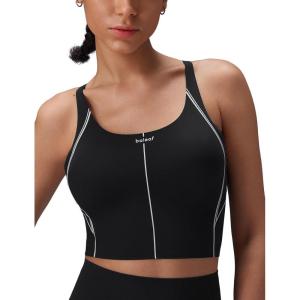 imagebaleaf Freeleaf Broadway Womens Spaghetti Strap Dance Sports Bras High Impact Crisscross Back Padded Yoga Workout Tank TopBlack
